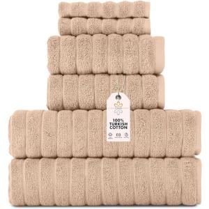 Classic Turkish Towels CTT Luxury 6 Piece Towel Set, 100% Turkish Cotton, Quick Drying, Highly Absorbent & Comfy, Includes 2 Bath Towels, 2 Hand Towels & 2 Washcloths | (Almond Beige)