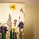 Dried Flowers Table Lamp, 7w Led 3-Color Pressed Floral Beside Lamp,Cute Vintage Linen Shade Desk Lamp for Bedroom Office with Wood Base