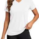 MAGCOMSEN Women's Workout Tops Short Sleeve UPF 50+ Athletic Shirts Quick Dry V-Neck T-Shirt Moisture Wicking Gym Tee (White, S)