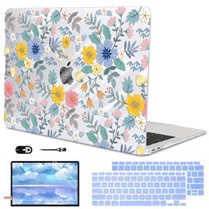 LCMOCICO Compatible with MacBook Air 13 Inch M1 Case 2021 2020 2019 2018 Release A2337 A2179 A1932 Touch ID, Shiny Crystal Pattern Plastic Hard Shell Case Keyboard Cover Screen Film, Flowers L213