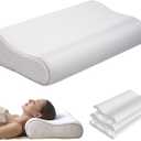 Ergonomic Memory Foam Neck Pillow Bed Pillow,Cooling Fabric,Adjustable Sandwich Pillow for Neck Pain Relief (Queen Size (2 Pack))