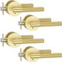 Asidrama 4 Pack Privacy Gold Door Handles, Door Lever with Door Knobs Indoor for Bedroom or Bathroom, Heavy Duty Brushed Gold Door Handles Interior with Locks for Left Right Sided Doors
