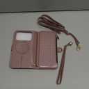 Crossbody Wallet Case for iPhone 17 Pro with Mirror, Wrist Strap, Zipper Purse Magnetic Flip, RFID Blocking Card Holder, Wireless Charging, PU Leather Shockproof 6.3" Women (Rose Gold)