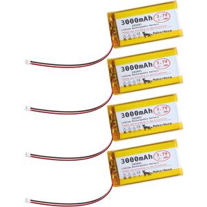 4 Pack 3.7V 103665 3000mAh LiPo Battery, 1S 3C Rechargeable, Micro JST 1.25 Connector, Dual Protection Board