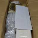 N9R 50 Guest Gold Dinnerware Set-100 White Square Plastic Plates with Gold Rim, 50 forks, 50 Spoons, 50 Knives, 50 Cups, 50 Napkins-Disposable Dinnerware Set for Wedding