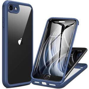 Miracase for iPhone SE Phone Case 3rd/2nd Generation 2022 2020 Full-Body with Built-in Glass Screen Protector, Heavy Duty 360 Protective Shockproof Bumper Cover for iPhone 8/SE, Blue