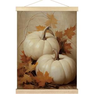 BCUANGD Vintage Fall Wall Art - Autumn Wall Decor Poster Hanger with Wood Frames, Retro Pumpkin Maple Leaf Wall Hanging Canvas Decor for Farmhouse Home Bedroom, 12x16 Inches