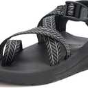 Chaco Women's CUSHZ Toe-Loop Sandal, Frond Black, 8