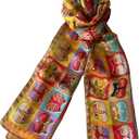 Silk Scarves Women's%100 Mulberry Silk Scarves Pure Silk Long Cat Printed Scarf Head Scarf Headbands Scarves Art Print (Yellow)