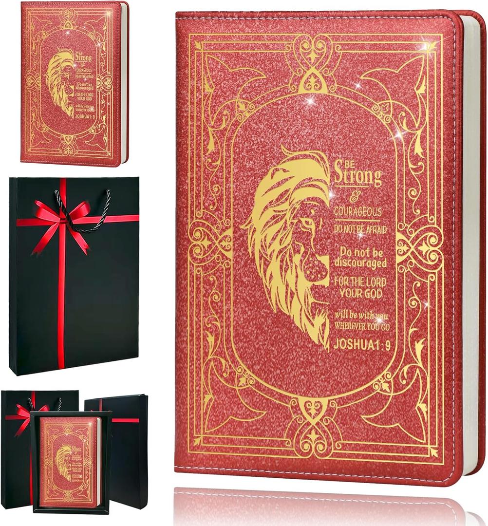 Christian Gifts,A5 Hardcover Leather Journal for Women - 200 Pages Premium Paper Notebook,Lion Journal with 180 Lay Flat Design for Daily Diary, Prayer & Planning (Lion Red)