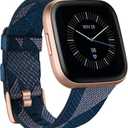 Fitbit Versa 2 Special Edition Health and Fitness Smart Watch with Heart Rate, Music, Alexa Built-In, Sleep and Swim Tracking, Navy and Pink Woven/Copper Rose, One Size (S and L Bands Included), 2.3