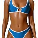 Sexy Bikini Sets for Women Two Piece Color Block Bathing Suit Women's High Leg Thong Swimsuits (M)