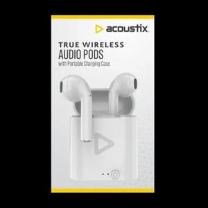 Acoustix True Wireless Bluetooth Audiobuds With Portable Charging Case White