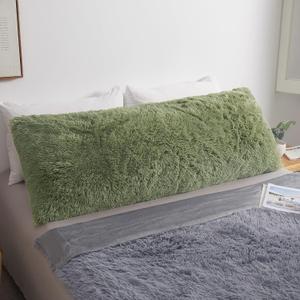 MEGO Fluffy Body Pillow Cover, 20x54 Shaggy Faux Fur Body Pillow Case, Green Comfy Plush Fuzzy Body Pillowcase, Furry Long Throw Bed Pillow Cover with Zipper for Adults Women Side Sleeper Sage Green