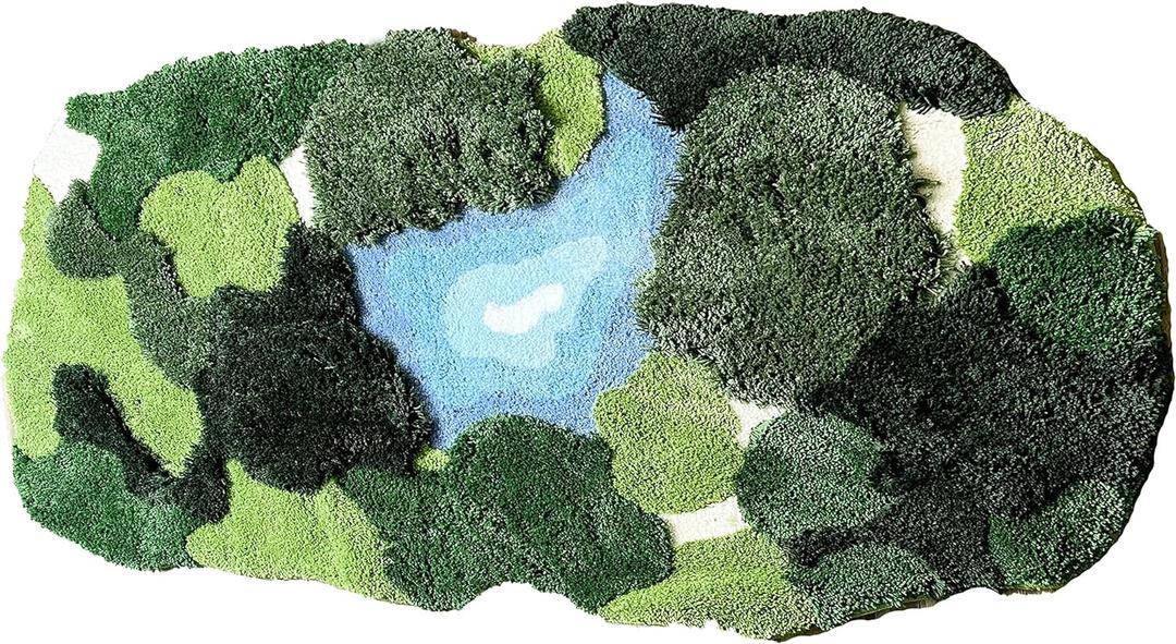 3x5 Feet 3D Moss Rug,Shag Carpet Tropical Area Rugs Non Slip Turf Rug Indoor Bath Mat.Ultra Soft Washable Kids Play Mat Plant Floor Mat for Bedroom,Living Room Green 3x5 ft (35"60", Lake)