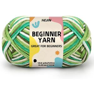 120g Green Yarn for Crocheting and Knitting; Rainbow Yarn for Beginners with Easy-to-See Stitches;Worsted-Weight Medium #4 for Beginners Crochet Kit Making