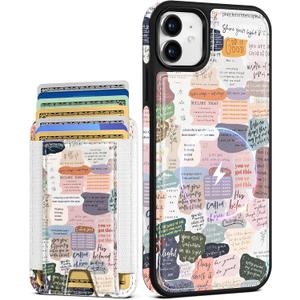 Shorogyt for iPhone 11 Wallet Case - Fits 5 Cards, Compatible with Magsafe Detachable Magnetic Credit Card Holder Leather Cardholder Cute Phone Cover Women Girls for Apple 11, Collage