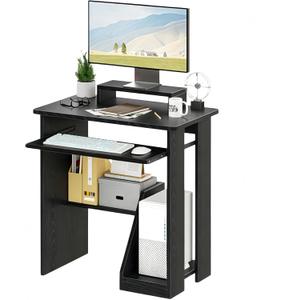 ALISENED 30" Small Computer Desk with Keyboard Tray Monitor Stand, Study Writing Desk with Storage Shelves, Modern Workstation for Small Spaces, Save Space, Black A