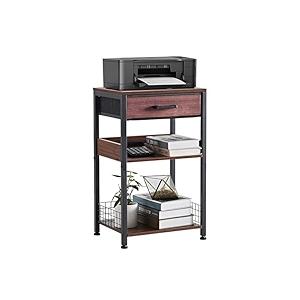 Lerliuo Grey Printer Stand with Fabric Drawer, 3 Tier Industrial Side Table, Modern Small Printer Desk Holder with Storage Shelf,MultiFunctional Bedside Tables for Home Office Fax Machine Scanner