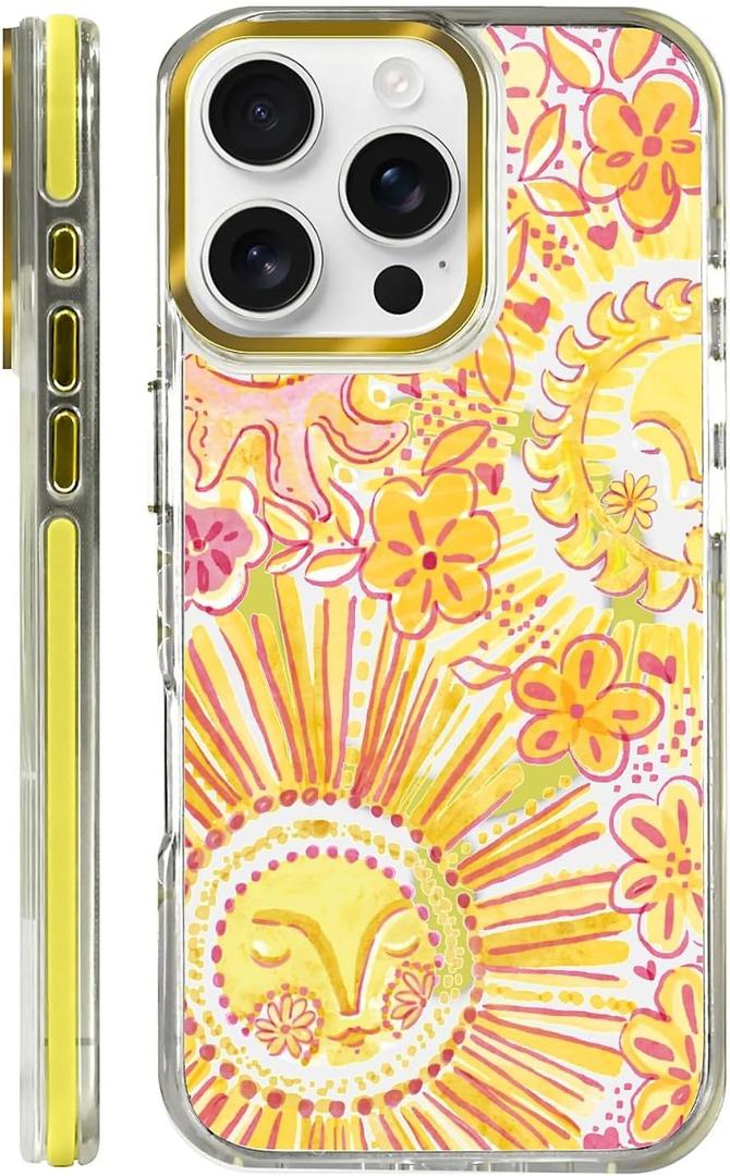 Clear Magnetic Case for iPhone 16 Pro, Slim Anti-Yellow Transparent Cover, Military Grade Protection, Phone Cases for iPhone 16 Pro, Retro Sun