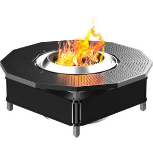Fire Pit Surround Tabletop Use for Solo Stove Bonfire Ranger Yukon 2.0, Adjustable Surround Tabletop for Solo Stove Mesa with UV-Resistant Outdoor Fabric, Metal Black for Indoor Outdoor Use