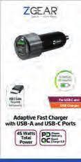ZGEAR Adaptive Fast Car Charger With USB-A USB C Ports