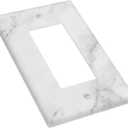 White Marble Wall Plate Decorative Single Rocker Outlet Light Switch Cover 1-Gang Decorator Art Print Faceplate for Bedroom Kitchen Room Decor