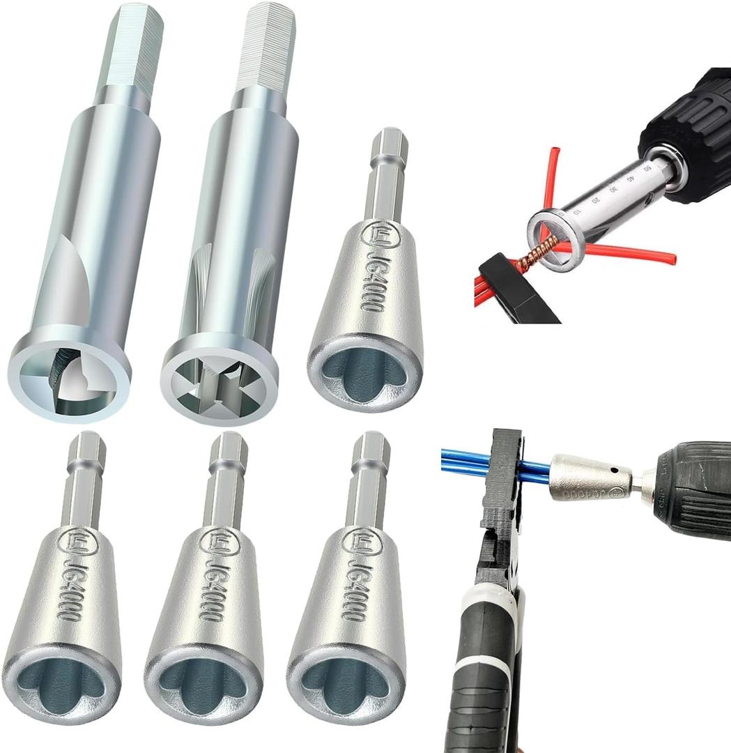 6 Pcs Wire Twister Tool for Drill, Wire Nut Twister Wire Stripper Tool Connector Driver with 1/4" Chuck Cable,Wirer Nut Twister & Wires Twister Tools for Drill