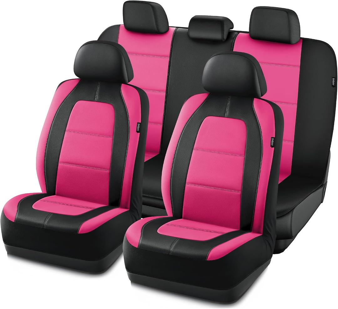 Road Comforts Car Seat Cover, Leather Car Seat Cover Full Set, Automotive Seat Covers, Airbag Compatible Universal Fit for Most Cars (Hot Pink)