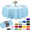8 Pack Plastic Tablecloth 84" Disposable Table Cloths for 6 to 8 Foot Tables Round Table Cover for Parties (Light Blue, Round)