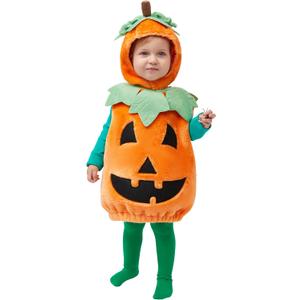 Spooktacular Creations Halloween Baby Pumpkin Costume with Green leaves for Toddler Kids Halloween Dress Up Pumpkin Party (3T)