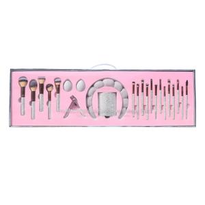 Stlalsa-Professional Makeup Brush Set, 23 Pieces, Pink and White Synthetic Brushes with Diamond Handle, for Powder, Contour, Eyeshadow Application (plata)