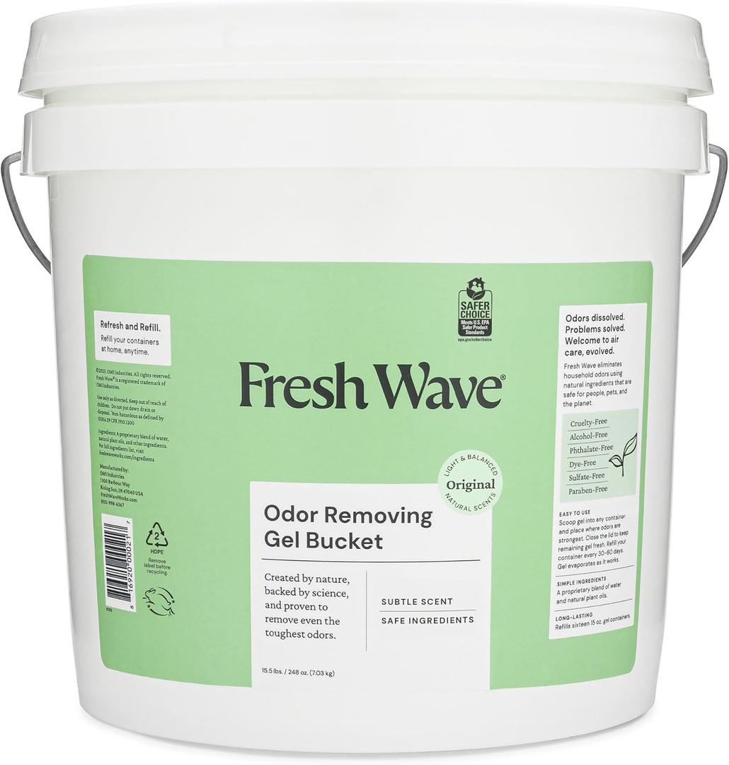 Fresh Wave Odor Removing Gel Bucket, 15.5 lb. (248 oz.), Original Scent Refill - Odor Absorbers for Home, Safer Odor Relief, Natural Plant-Based Odor Eliminator, For Cooking, Trash & Pets
