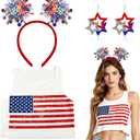 DPKOW 4th of July Outfits Accessories for Women, 250 Anniversary Party Favors 4th of July Tank Tops Headband Earrings, S M L