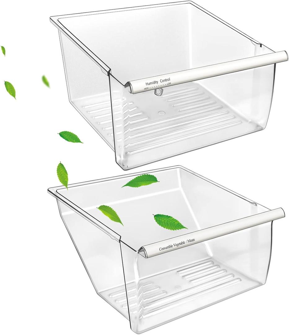 [2 Pack] Upgraded 2188656 Fridge Crisper Drawer Humidity Control Drawer UPPER & 2188664 Crisper Bin LOWER for Whirlpool Fridge Crisper Drawer,Kenmore Whirlpool Refrigerator Drawer Replacement Parts