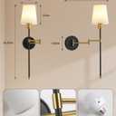 Battery Operated Wall Sconces Set of 2, 24.92" Rechargeable Wireless Dimmable Wall Lights with 9 RGB Colors, Swing Arm Wall Lamp with Remote Control & Timer for Bedroom Living Room Hallway