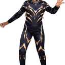 Marvel Black Panther Official Youth Halloween Costume - Premium Quality Padded Jumpsuit with Plastic Mask (Black, L)