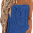 Miyaomn Trendy Strapless Bandeau Tank for Women Strapless Eyelet Sexy Tube Tops Dressy Casual Sleeveless Hollow Out T Shirts L