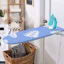 SheeChung 12x42 Inch Ironing Board Cover and Pad -100% Cotton and Heavy-Duty,Snug Fit Over-The-Door & Built in Wall Ironing Board Cover Replacement Pad Cover (Blue+leaf)