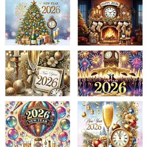 Treasure Cove Happy New Year Card 2026 Clock New Year Greeting Cards with Envelopes and Stickers Holiday Notecards for Business Office Party Supplies 12Pcs