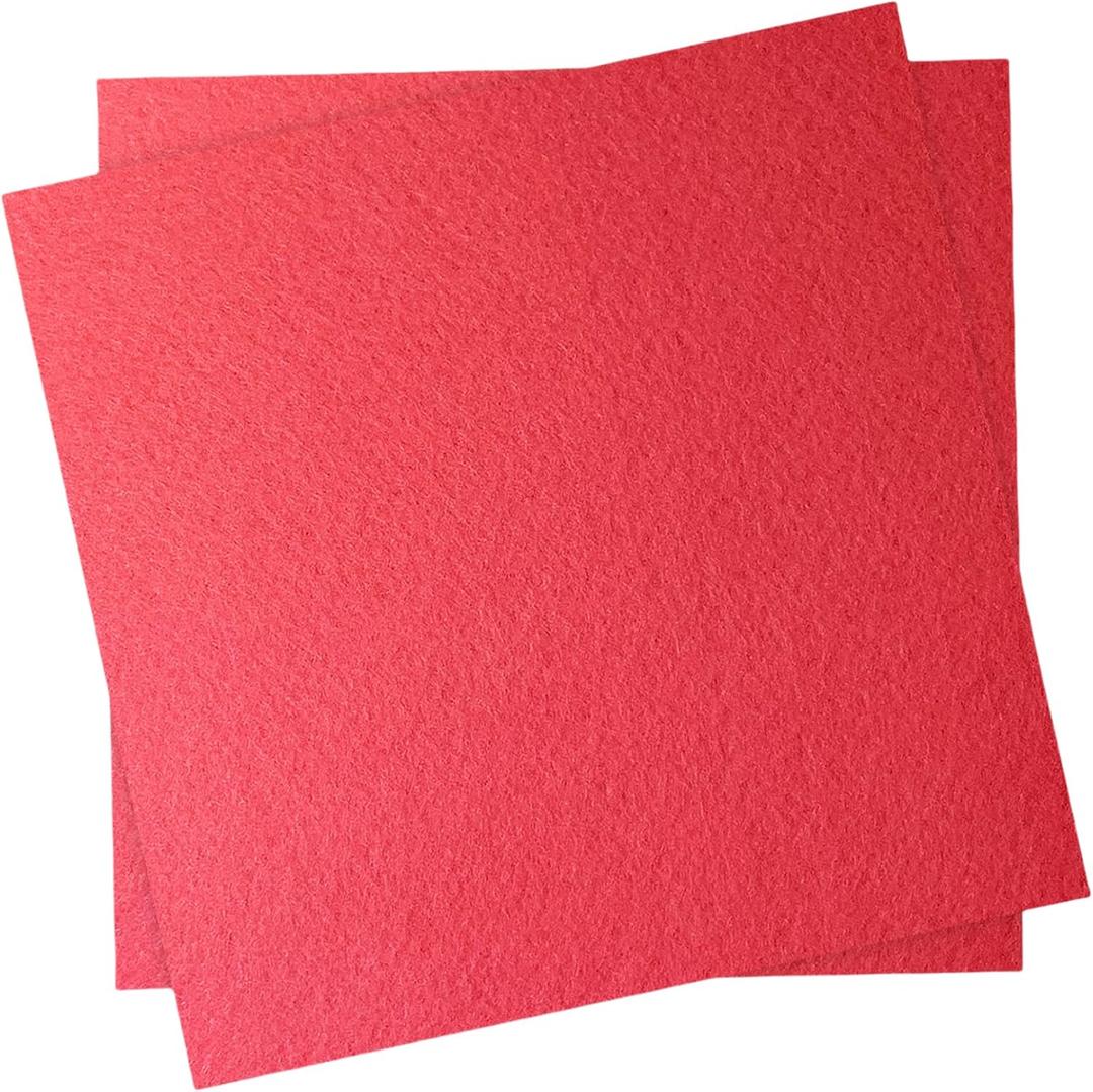 12" x 12" Felt Fabric Sheets for Crafts, 1mm Thick, Squares Felt Paper for Sewing Craft, Non-Woven Felt Fabric for Sewing Patchwork Material, 2pcs (Red) 