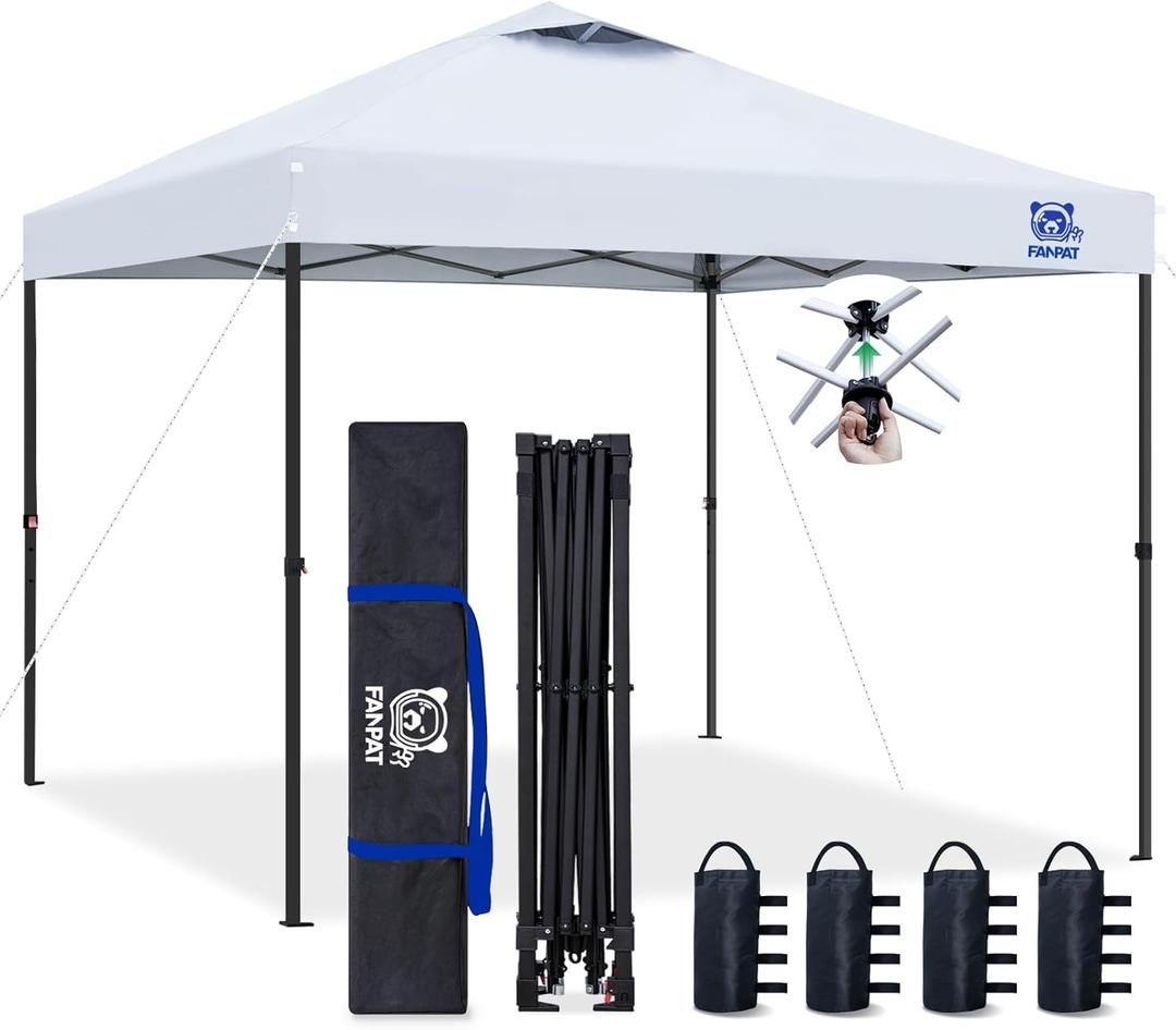 FANPAT 10x10 Pop Up Canopy Tent,300D Silver-Coating Top,1-Person Setup Commercial Heavy Duty Canopy Tent Instant Portable Shelter and Carry Bag, with 8 Stakes and 4 Weights (White)