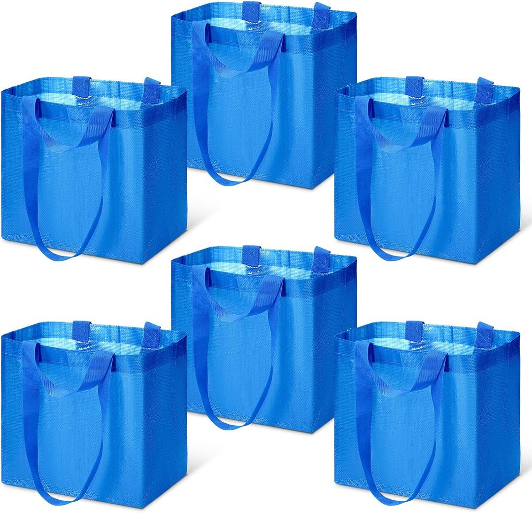6 Pcs Reusable Grocery Bags Handled Foldable Grocery Waterproof Plastic Shopping Tote Bags 10.6x10.6x7.2 in for Groceries Laundry Beach PP Material Easy to Clean