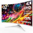 CRUA 32" White Curved Monitor, 4K UHD(3840*2160P) 1500R VA Screen, 75Hz Computer Monitor Supports AMD Freesync, 120% sRGB, Built-in speakers, Blue Light Filter,Wall Mountable Installs(HDMI 2.0/DP 1.4)