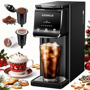 KIDISLE Hot & Iced Single Serve Coffee Maker, K Cup Pod Coffee Maker Compatible with Grounds, Reusable Filter, 6–16oz Brew Sizes, Large 40oz Water Tank, Easy to Use, Black