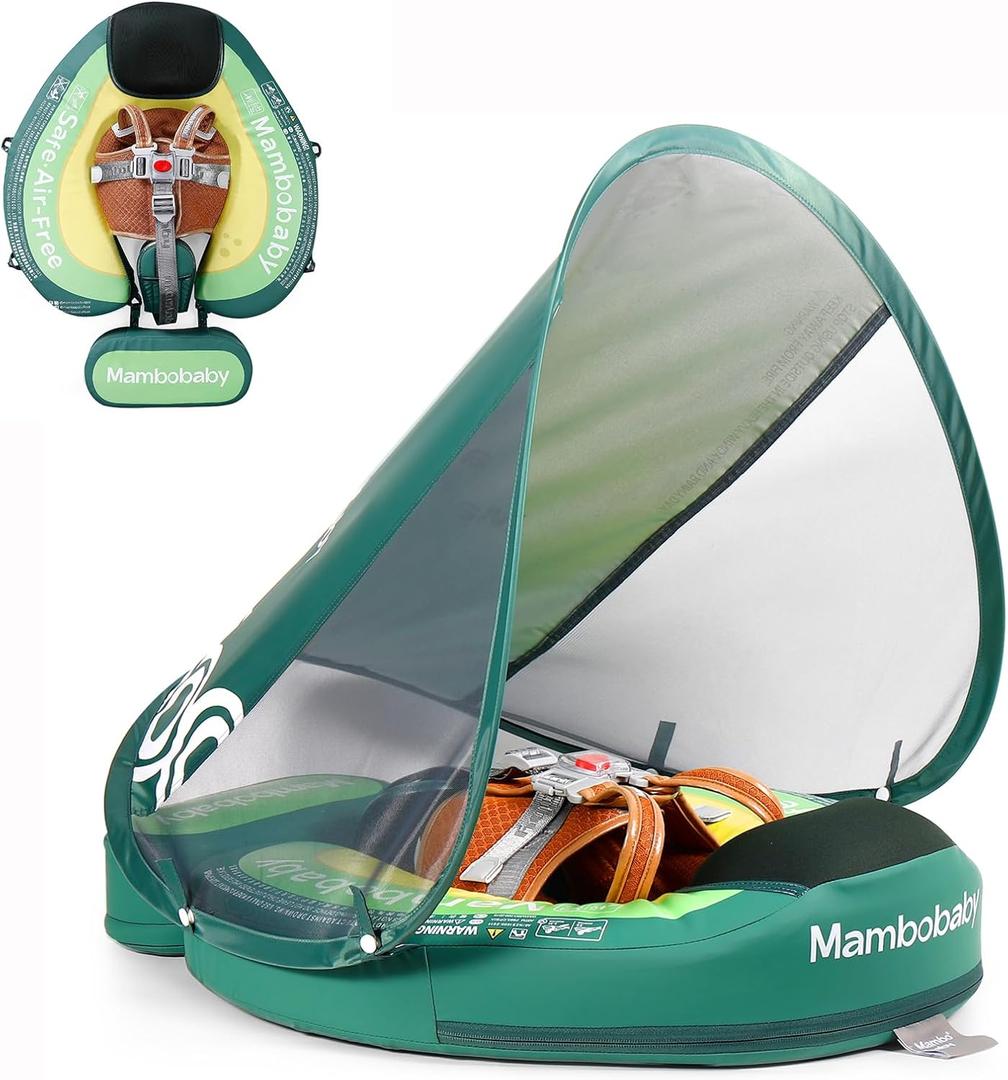 Upgread Mambobaby Baby Pool Float with Canopy Non-Inflatable Solid Upgrade Soft Waterproof Skin-Friendly Fabric Materialfor 3-24 Months Age Boys Girls Toddlers Swim Ring(Avocado Green)