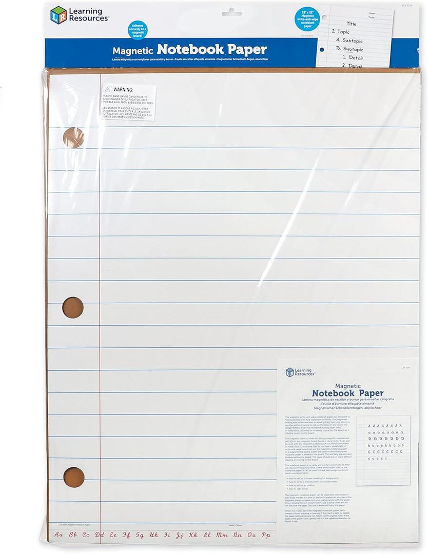 Learning Resources Giant Sized Magnetic Notebook Paper, Durable Write & Wipe, Classroom Whiteboard Accessories, Teaching Aids, 22"L x 28"H