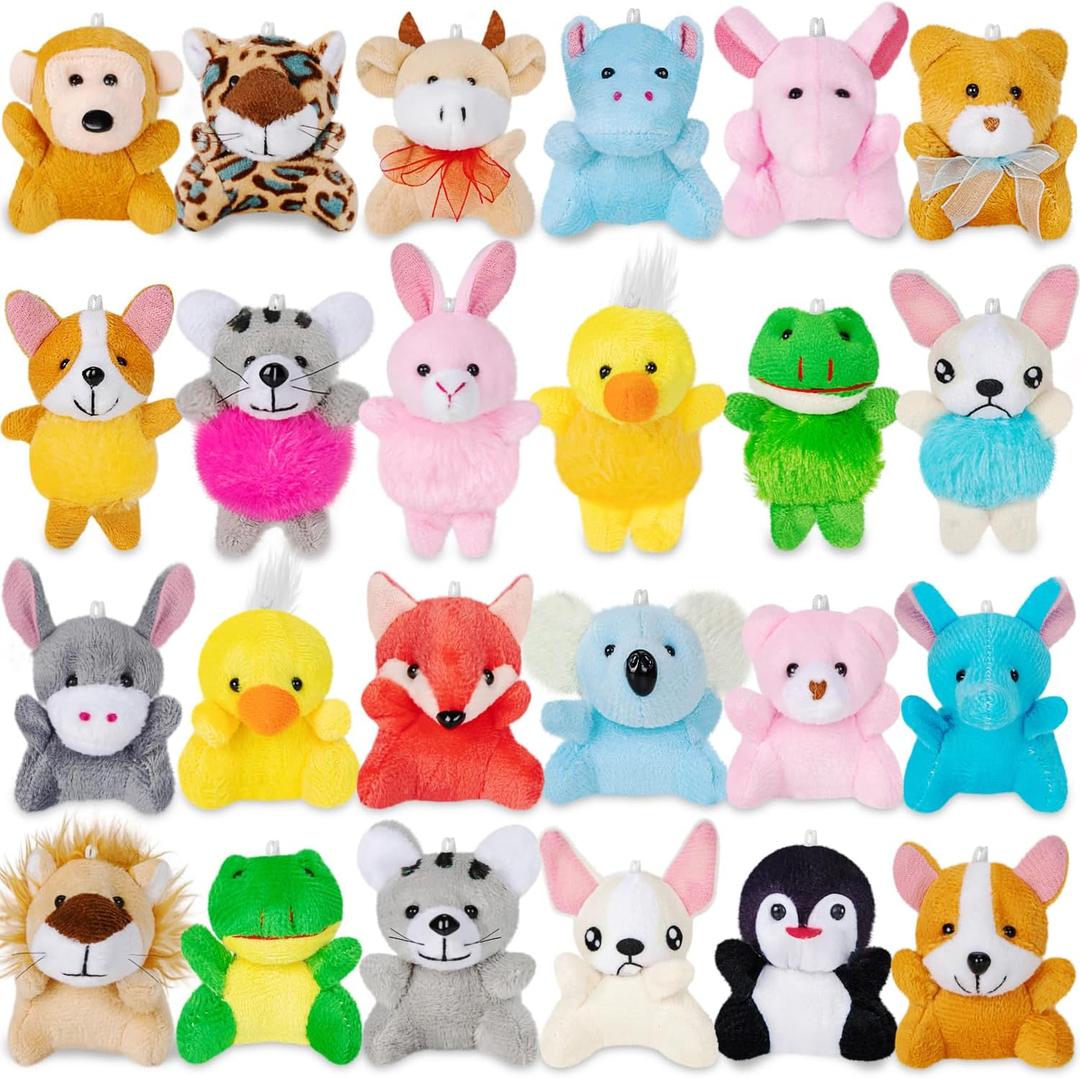 24 Pack Mini Stuffed Animals Bulk Party Favors For Kids Treasure Box Toys Classroom Plush Toys Claw Machine Key Chains Carnival Prizes Small Valentine Halloween Christmas Gifts Stocking Stuffers