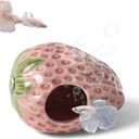 Aquarium Decor Cave Betta Fish Aquarium Accessories Ornaments Hiding Cave Strawberry House Hideout for Shrimp Cichlid Hermit Crab, Octopus Hiding Breeding for Tank (Pink)