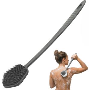 Redfly Silicone Back Scrubber for Shower Brush, 17 inch Long Handled Silicone Body Scrubber for Men & Women, Double Sided Shower Scrubber for Body Brush Exfoliator and Massage, Gray